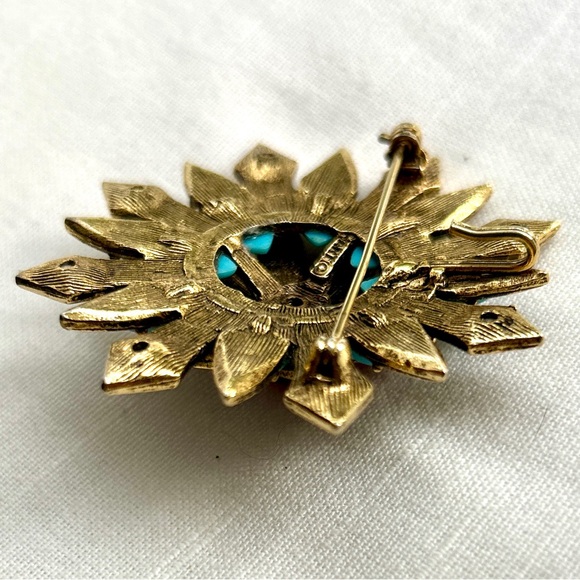 Vtg ART Arthur Pepper Brooch/Pendant w/ Red Glass Cabochon Turquoise Pearl - Picture 5 of 5